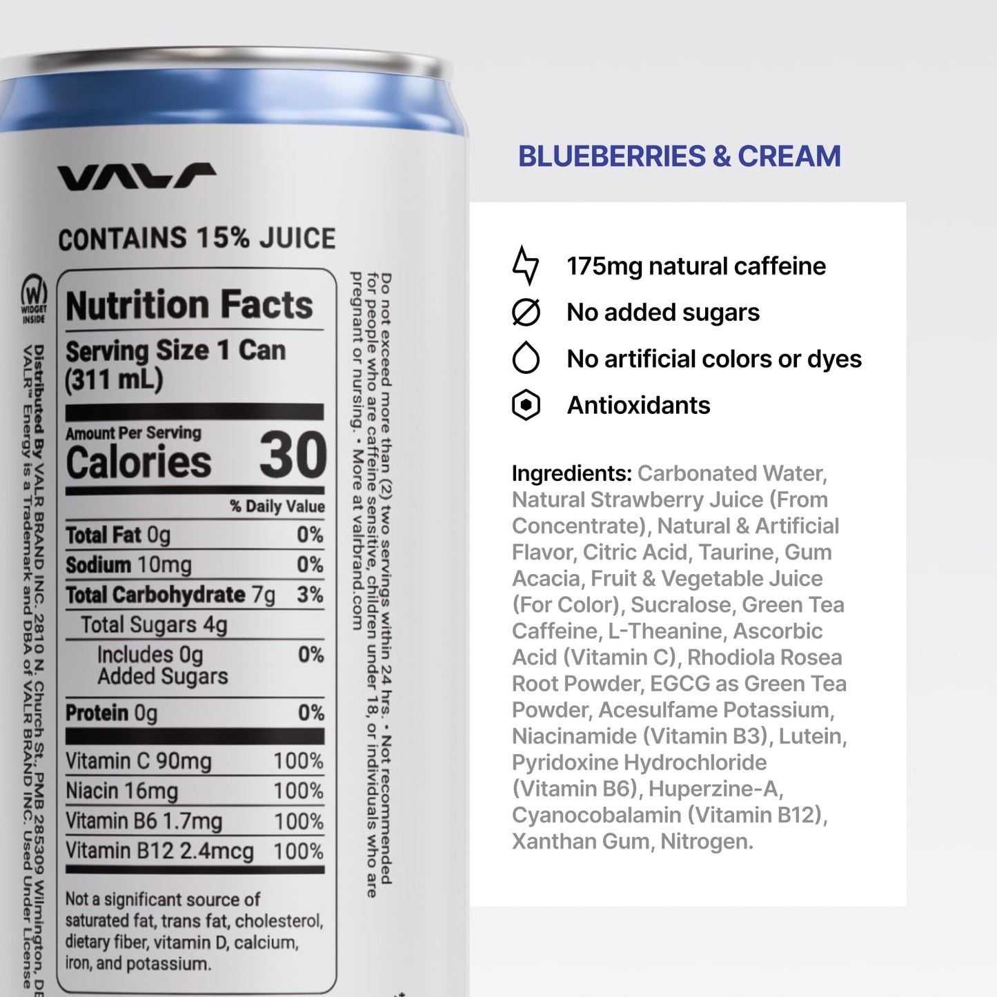 VALR Energy | Nitrogen-Infused Energy Drink | 175mg Natural Caffeine from Green Tea | Pre-Workout Performance with Amino Acids & Antioxidants |