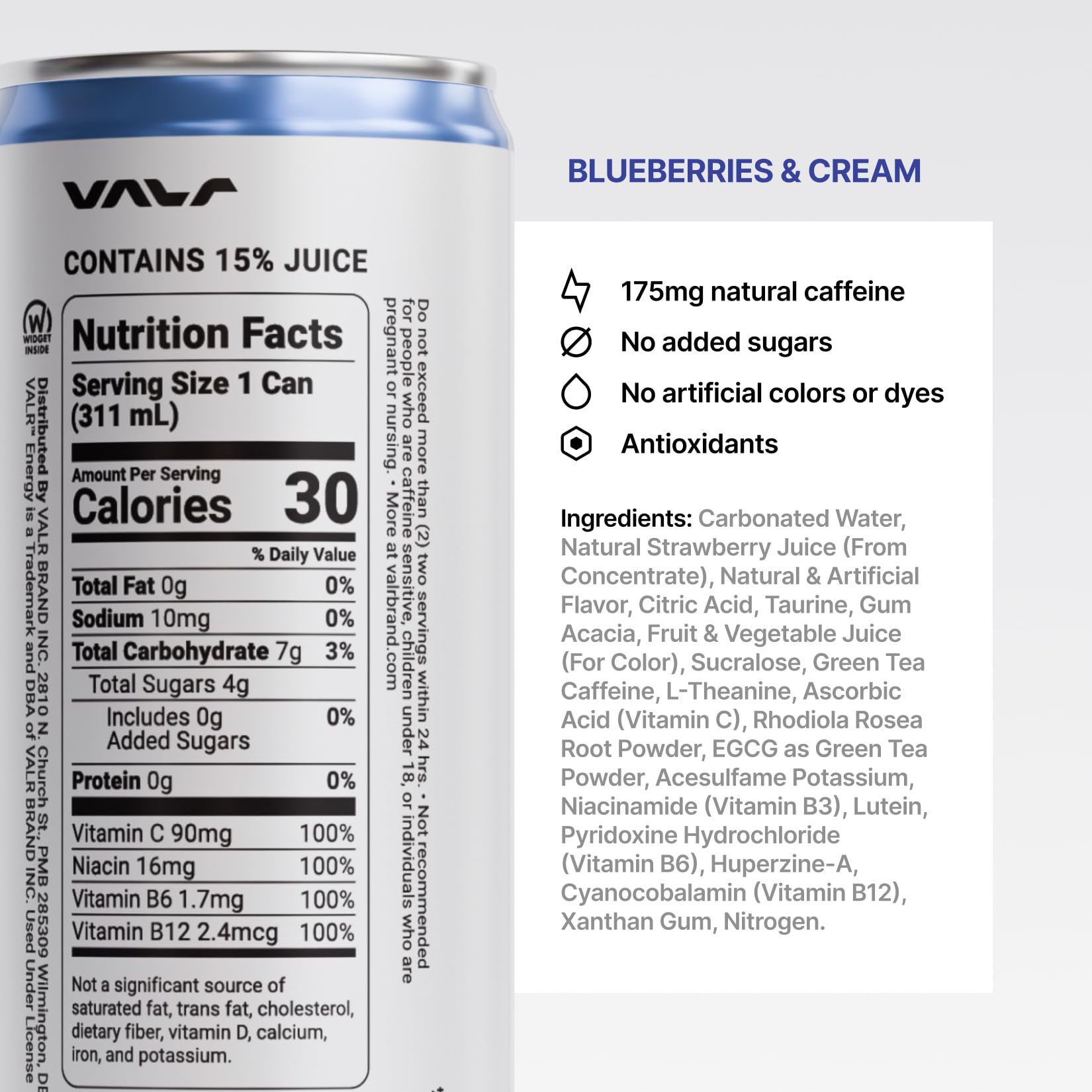 VALR Energy | Nitrogen-Infused Energy Drink | 175mg Natural Caffeine from Green Tea | Pre-Workout Performance with Amino Acids & Antioxidants |