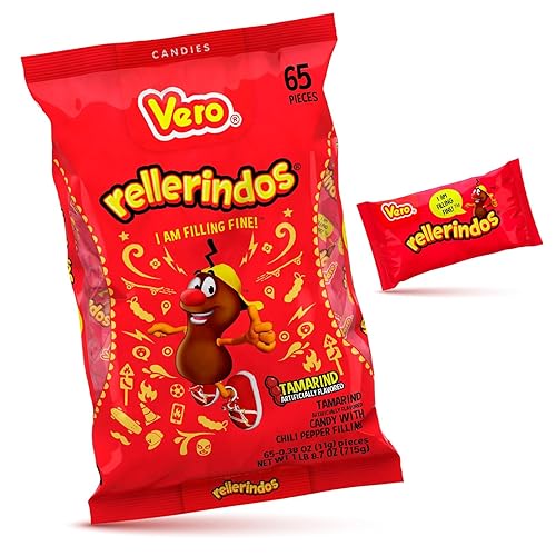 Vero Rellerindos - Tamarind Flavor Hard Candy (65 Units) - Authentic Mexican Candy, Individually Wrapped Hard Candy Pack Perfect for Parties, Piñatas