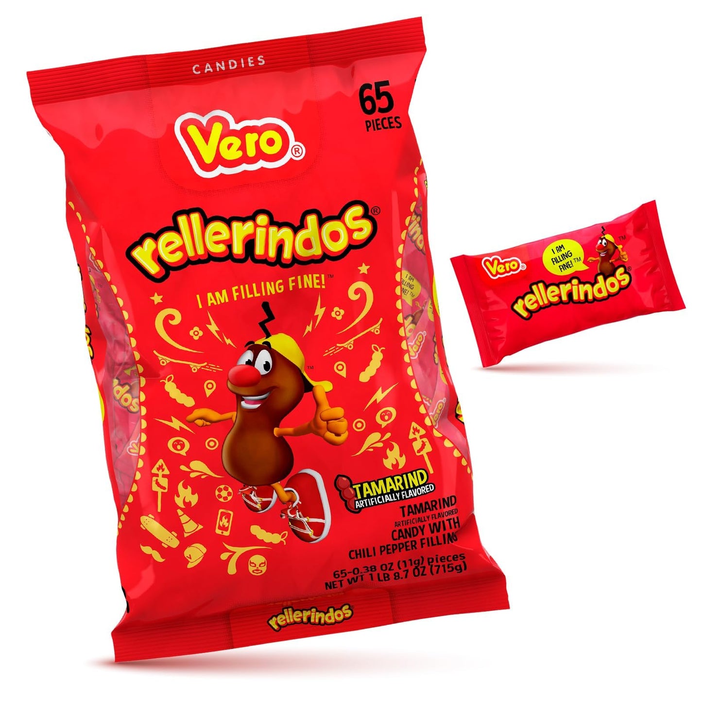 Vero Rellerindos - Tamarind Flavor Hard Candy (65 Units) - Authentic Mexican Candy, Individually Wrapped Hard Candy Pack Perfect for Parties, Piñatas