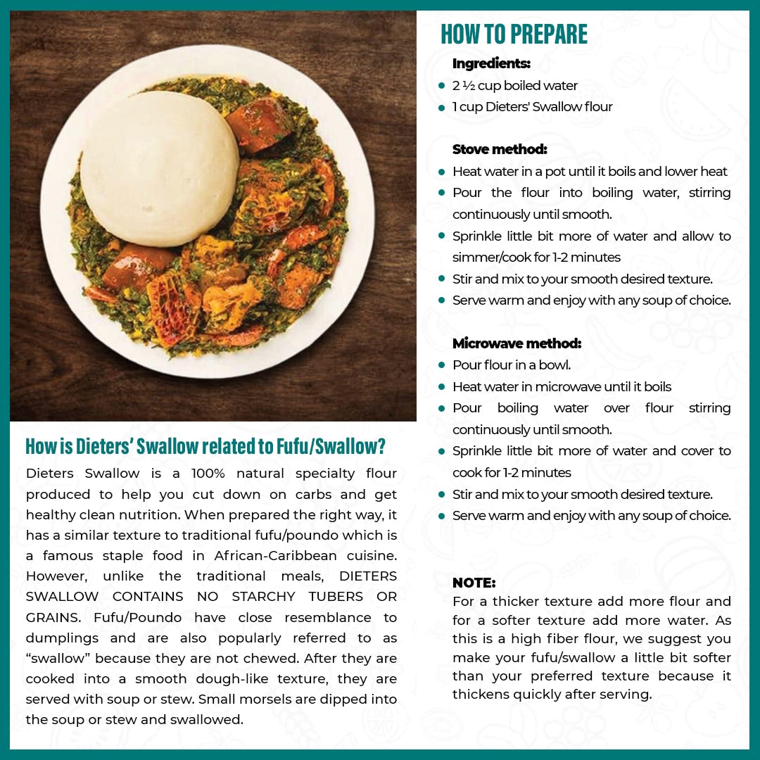 Dals Foods Healthy Nutritious Fufu, Dieters' Swallow | 100% Natural Flour, Low-Carb, Plant-Based Fiber & Protein Blend, Gluten Free Baking & Cooking