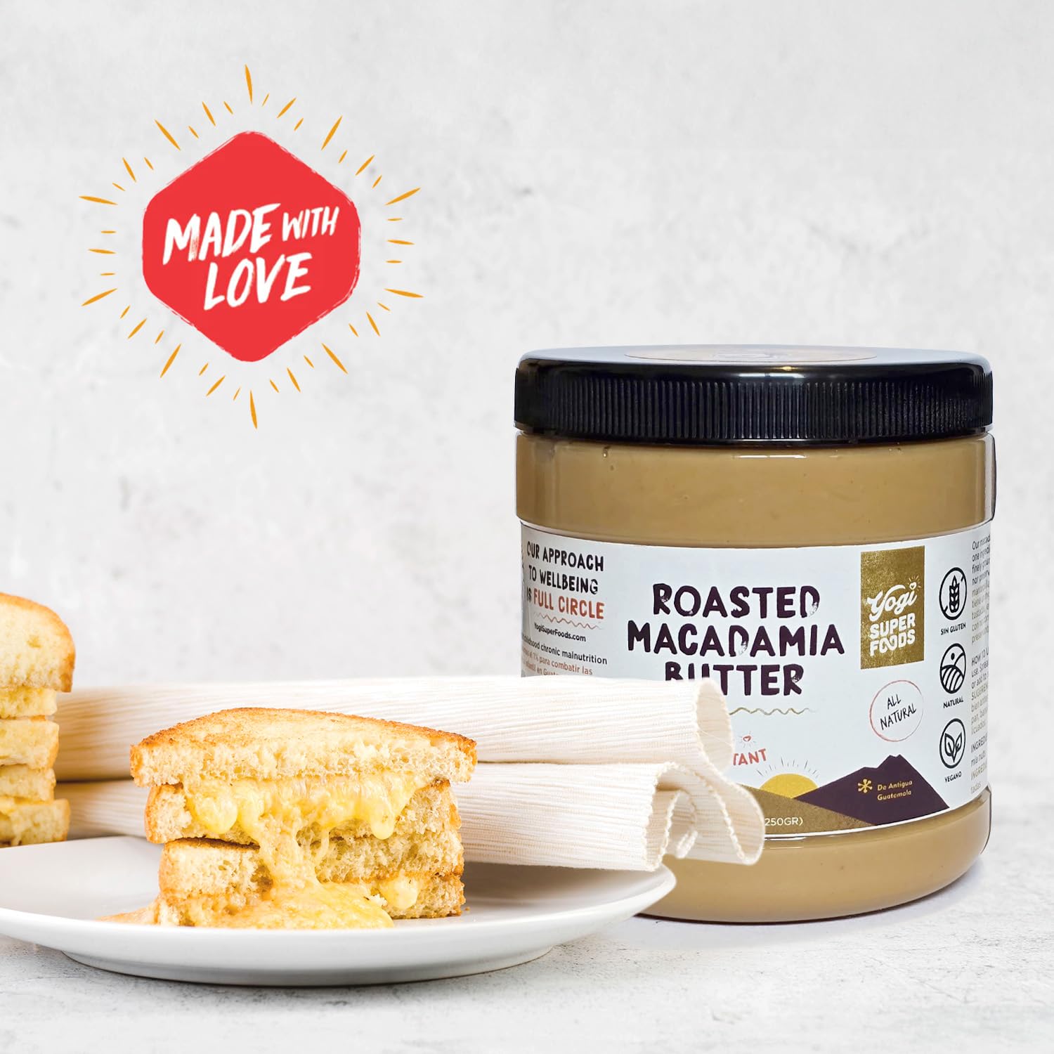 Yogi Super Foods Roasted Macadamia Nut Butter - Healthy Macadamia Butter Spread, Perfect for Keto and Paleo Diets - No Added Sugar, Creamy Texture