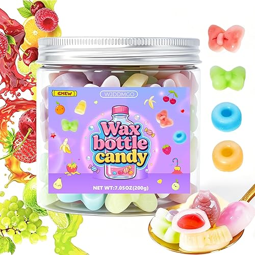 7.05 Oz Fruity Wax Candy, Chewable Fruit Flavor Liquid Burst Filling Wax Bottle Candies, Ideal for ASMR Snacks Viral TikTok Treats, Parties & Gifts