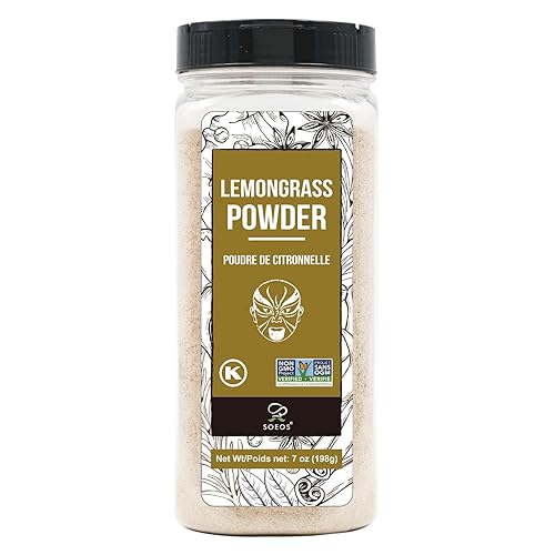 Soeos Lemongrass Powder 7 ounce (198g), Lemongrass Herb, Lemon Powder Bulk, Freshly Ground Dried Lemon, Natural, Non-GMO Verified, Kosher, Flavorful