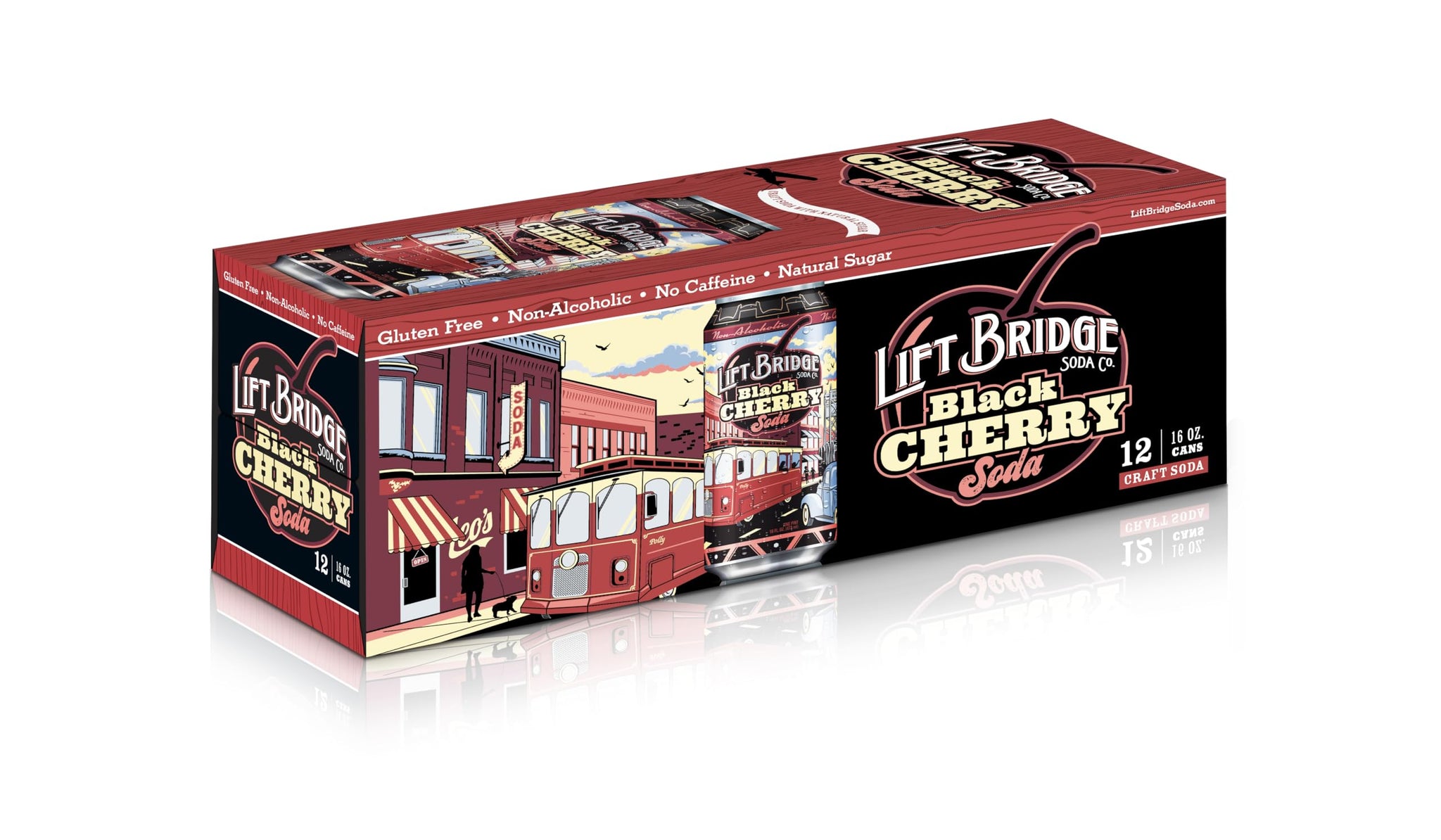 Lift Bridge Black Cherry Craft Soda - Real Cane Sugar, Small Batch from Stillwater MN, Gluten-Free, Caffeine-Free, Vegan, 12-Pack 16 oz Cans