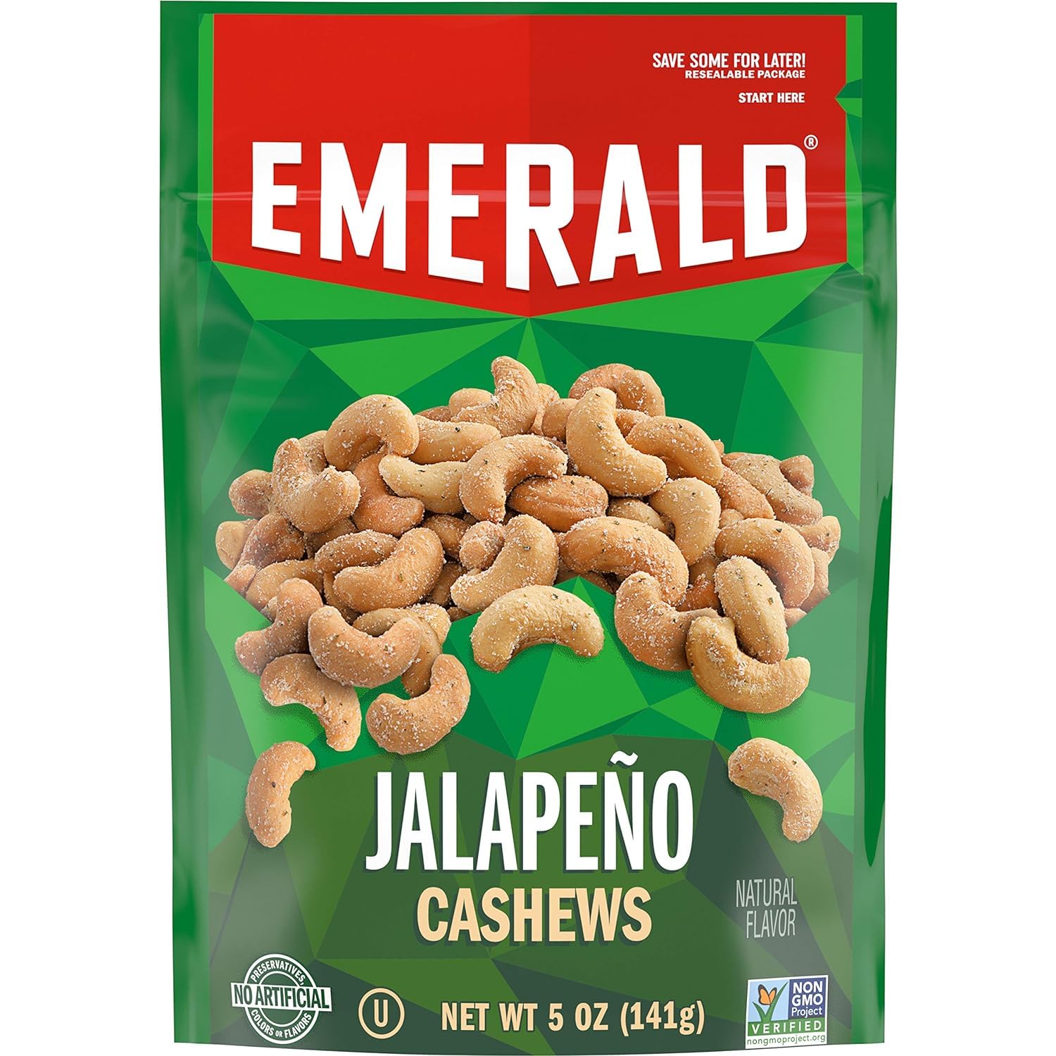 Emerald Nuts Combo (Variety Pack) Featuring Jalapeno Seasoned Cashews & Sriracha Seasoned Cashews | 5 Oz Resealable Bags | Kosher Certified, Non-GMO