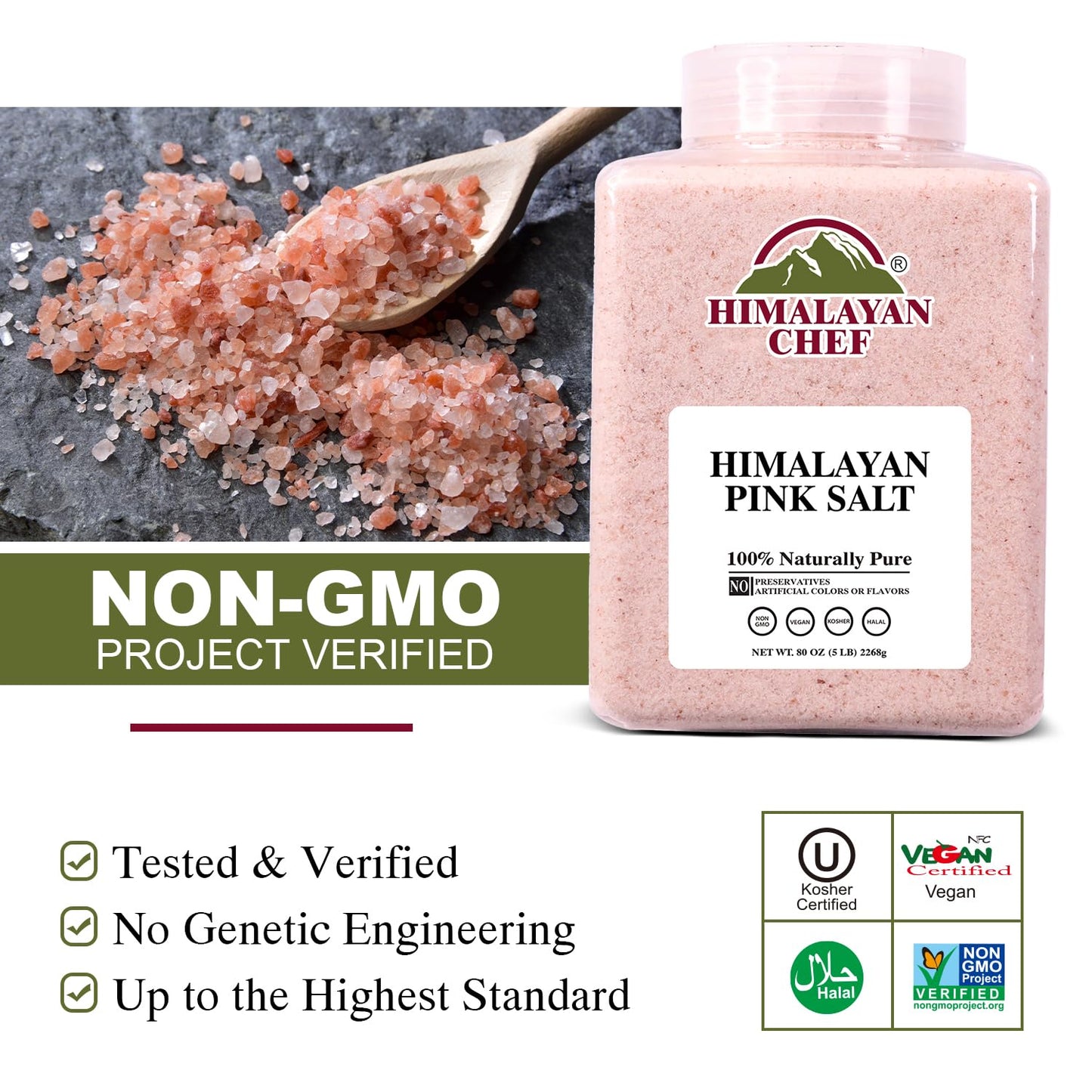 Himalayan Chef Pink Salt Fine Plastic Jar 5 Lbs, Pure 100% Natural Gourmet Pink Salt, Add Essential Minerals | Perfect for cooking & Seasoning, Pack