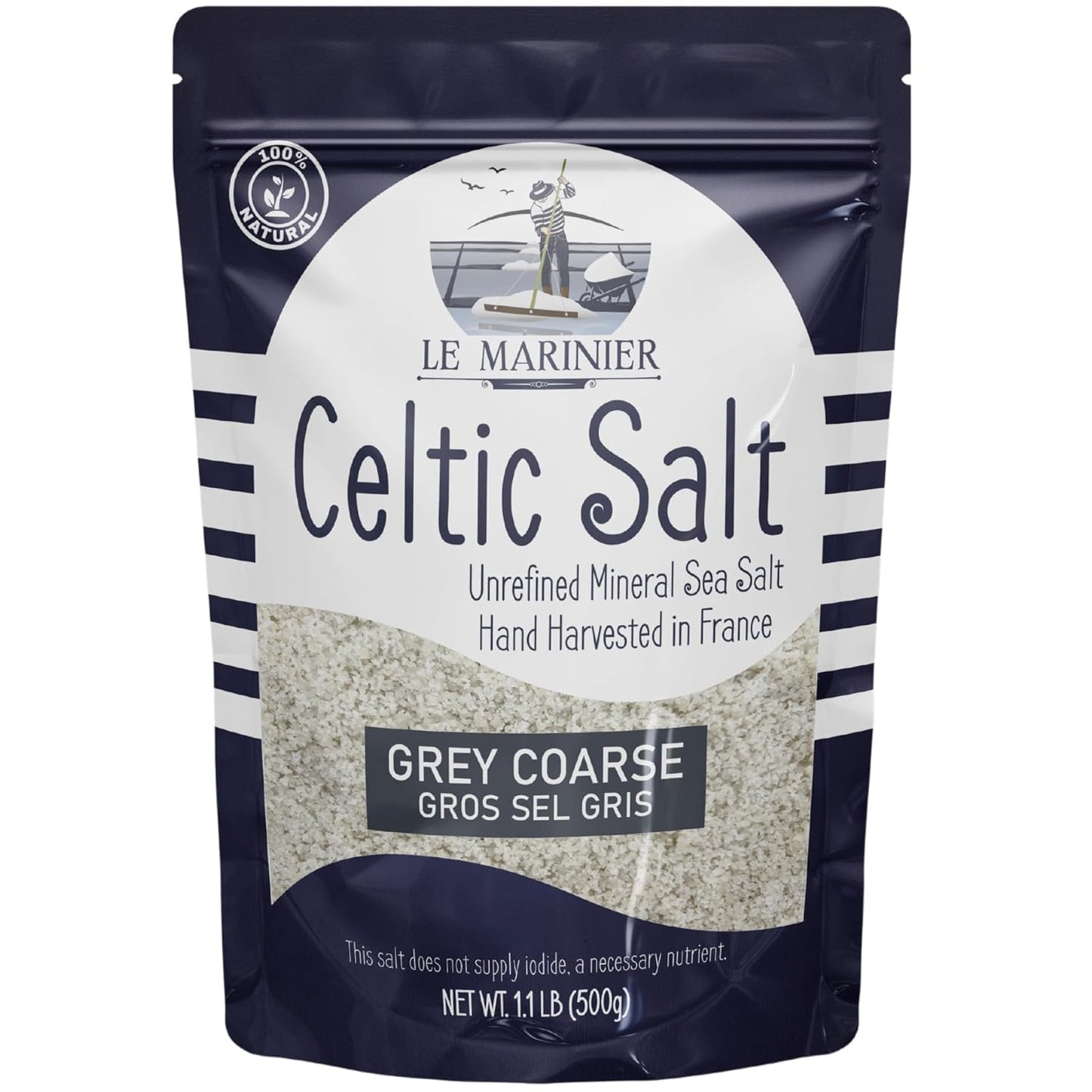 Le Marinier Celtic Salt Organic Grey Coarse, 1.1lb - 18oz. Mineral Rich 100% Natural and Unrefined French Sea Salt Organic. Hand Harvested Mineral Sea