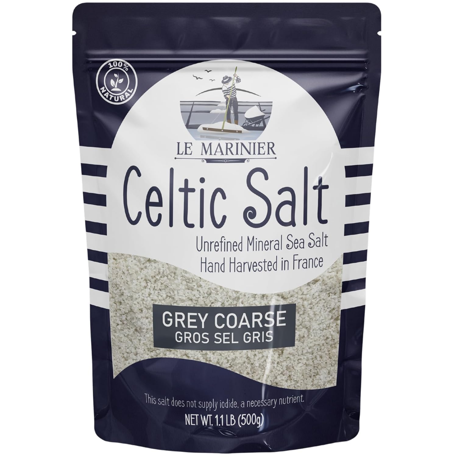 Le Marinier Celtic Salt Organic Grey Coarse, 1.1lb - 18oz. Mineral Rich 100% Natural and Unrefined French Sea Salt Organic. Hand Harvested Mineral Sea