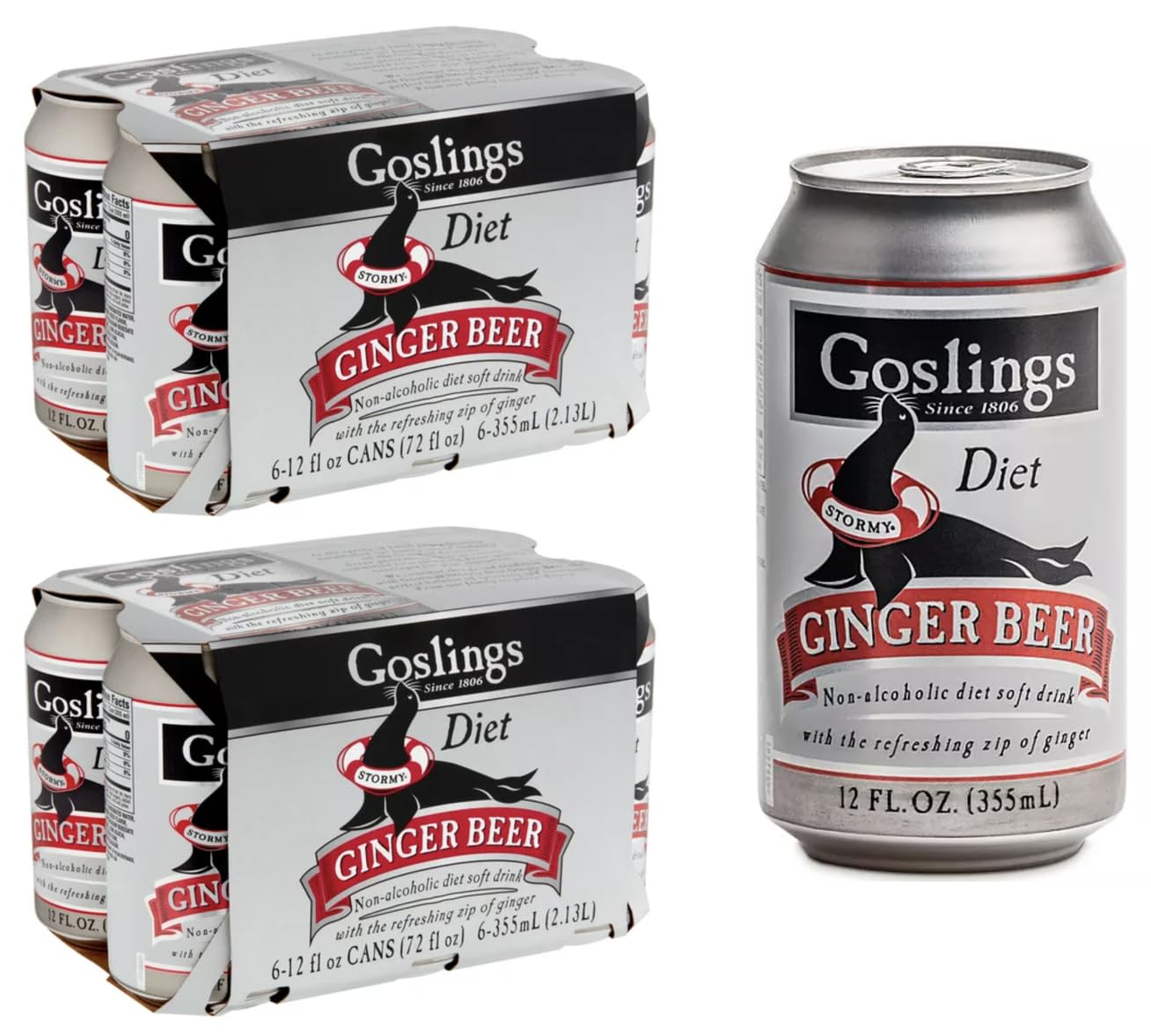 Goslings Diet Ginger Beer Cans of 12 fl oz Each | Ginger Beer Sugar Free For Moscow Mule And Mixers For Alcoholic Drinks (12)