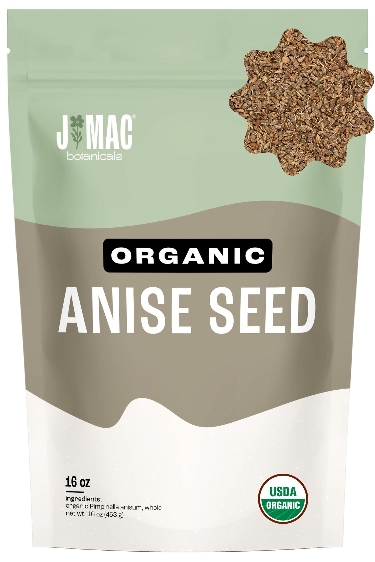 J Mac Botanicals Organic Anise Seeds (16 oz) whole seeds, aniseed, anisecookies, anisetea, aniseseed powder, aniseseeds for baking, Certified Organic.
