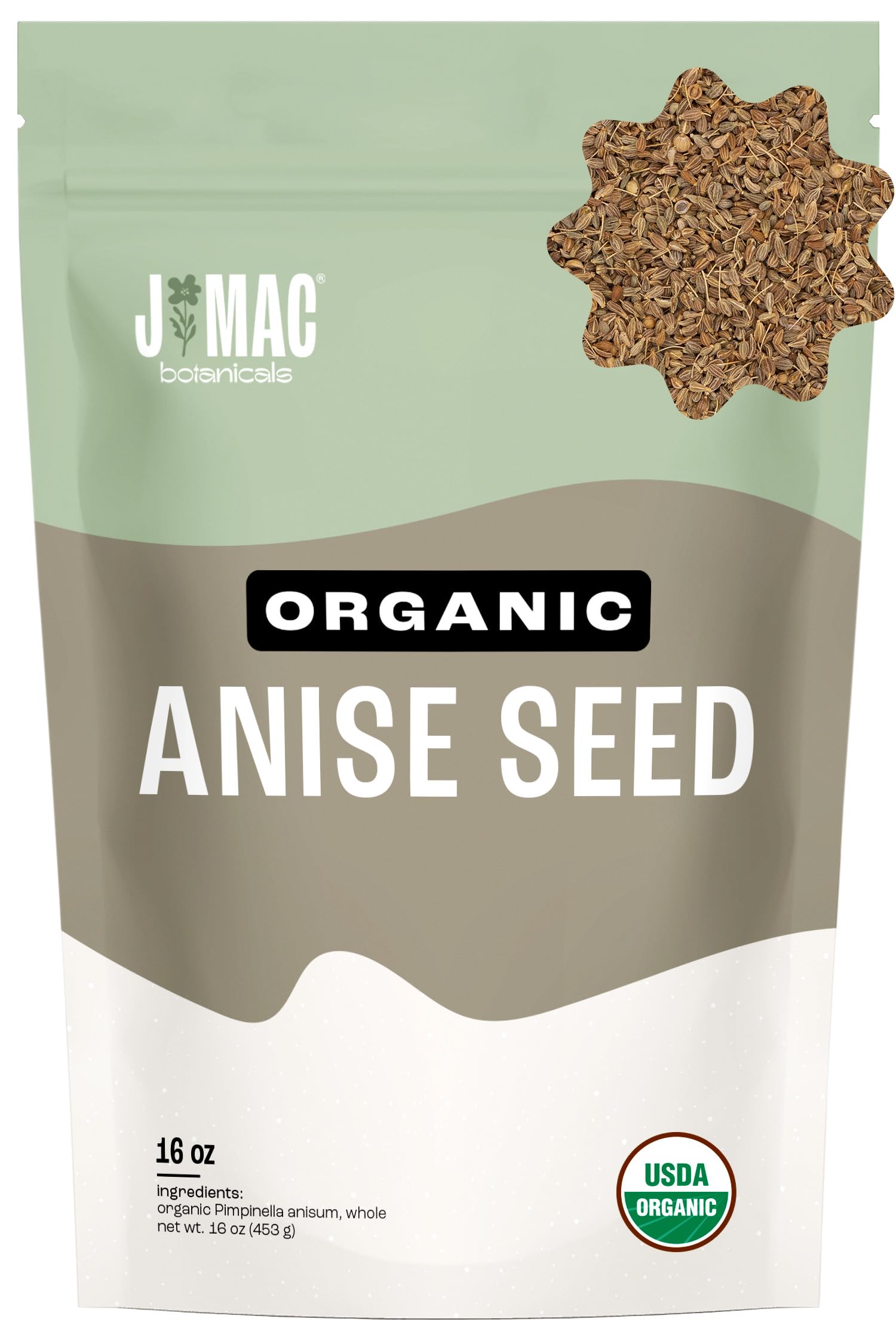 J Mac Botanicals Organic Anise Seeds (16 oz) whole seeds, aniseed, anisecookies, anisetea, aniseseed powder, aniseseeds for baking, Certified Organic.
