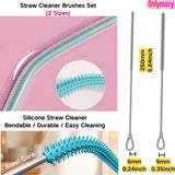 Straw Cleaner Brush, 2PCS Extra Long Silicone Straw Brush for Stanley Cup Accessories, Tumbler, Water Bottle, Reusable Straws Cleaning Brushes