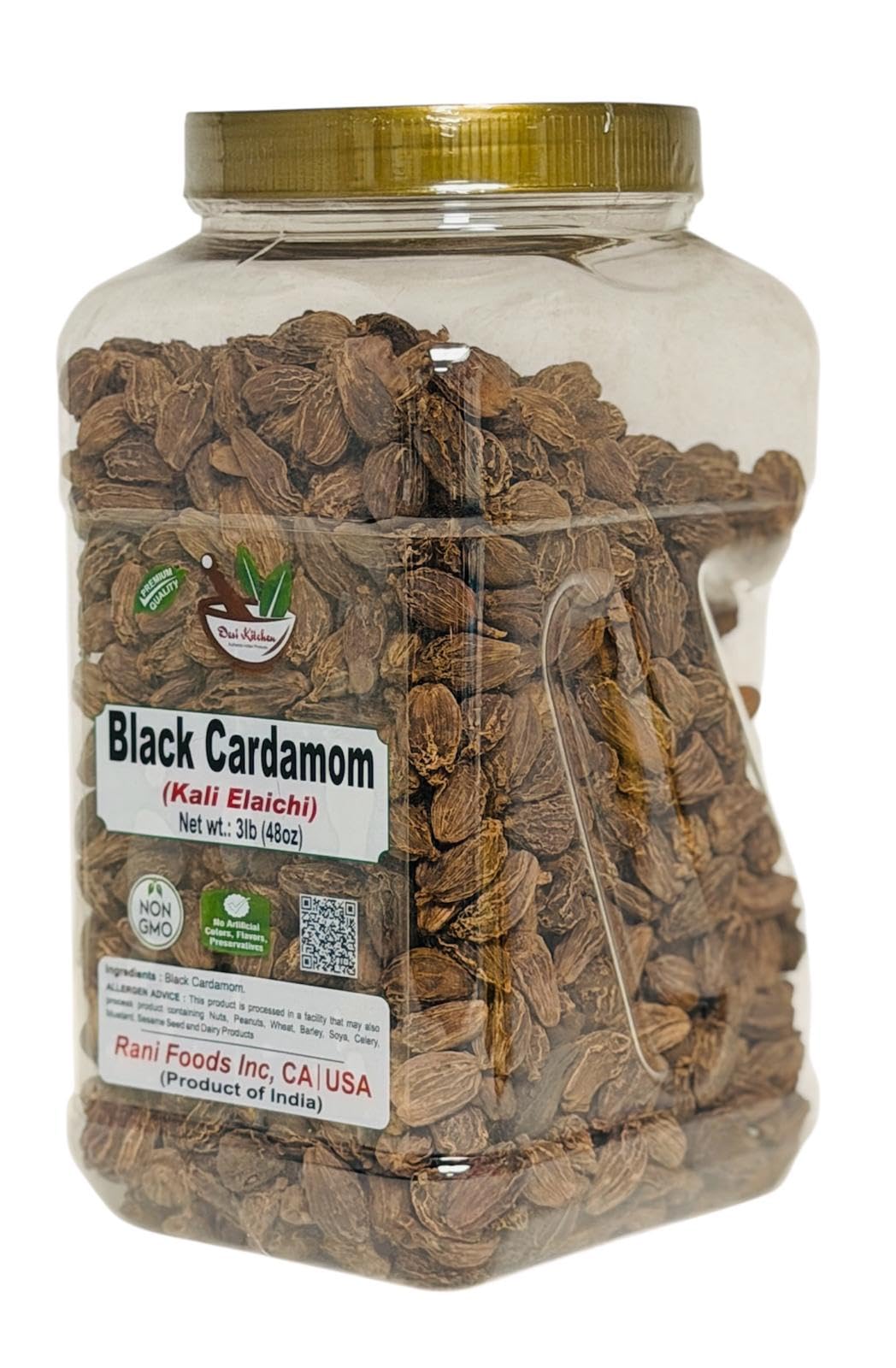 Desi Kitchen Black Cardamom (Kali Elaichi) - 3lb (48 oz) | Whole Pods | Premium Quality | Non-GMO | No Artificial Colors or Preservatives | Product