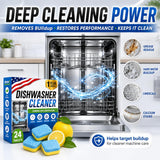 Dishwasher Cleaner Deodorizer Tablets, 24 Pack Dishwasher Cleaning Tablets Descaler Pods for Limescale, Calcium & Hard Water Stains, Lemon Dishwasher