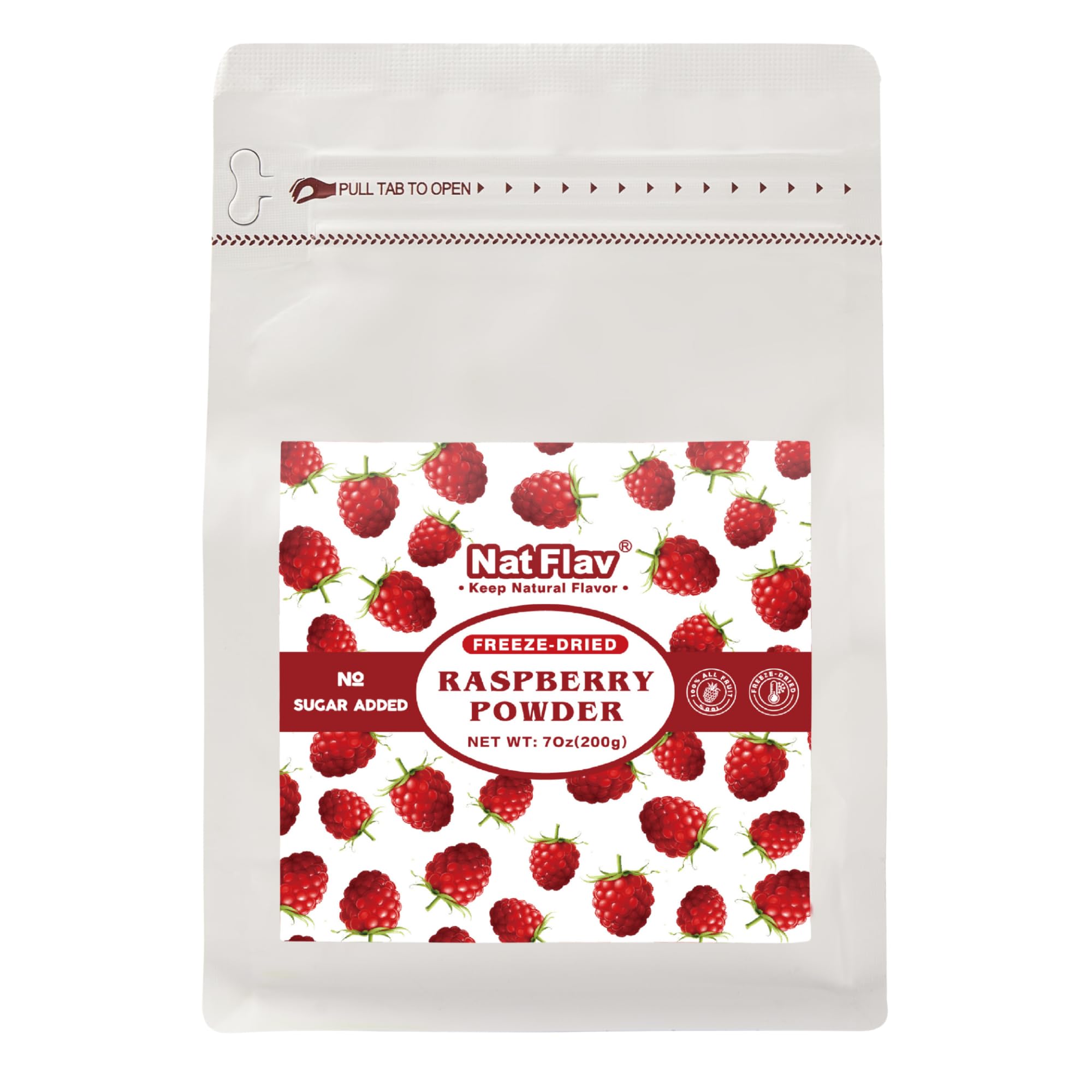 NAT FLAV Freeze Dried Raspberry Powder - 100% Natural, No Added Sugar, No Additives | 7oz | Vibrant Superfood for Smoothies, Baking & Natural Coloring