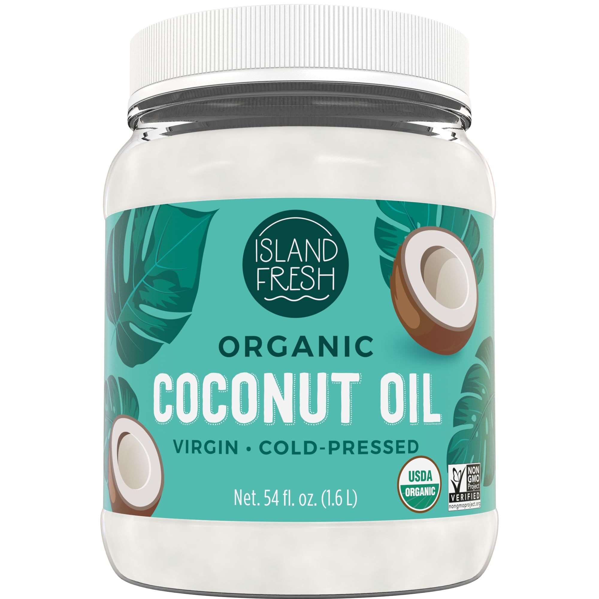 Island Fresh Organic Coconut Oil, Extra Virgin, Cold-Pressed, 54 fl oz - USDA Organic, Non-GMO for Cooking, Baking, Hair and Skin
