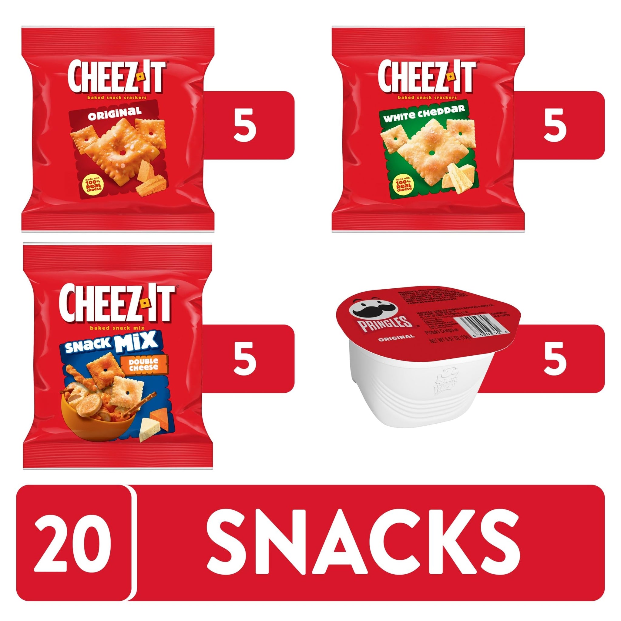 Cheez-It, Pringles, Lunch Snacks, Variety Pack, 16.95oz Box (20 Packs)