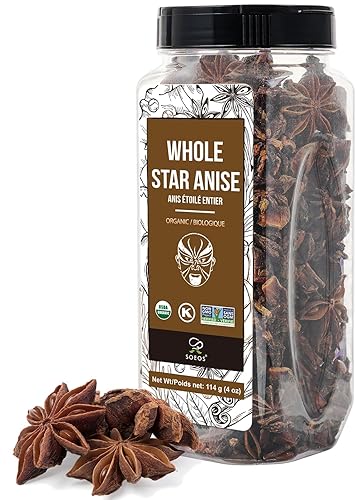 Soeos Organic Star Anise, Whole Star Anise 4 oz (114g), Chinese Star Anise Pods, Star Anise Organic Whole, Non-GMO Verified, Dried Star Anise