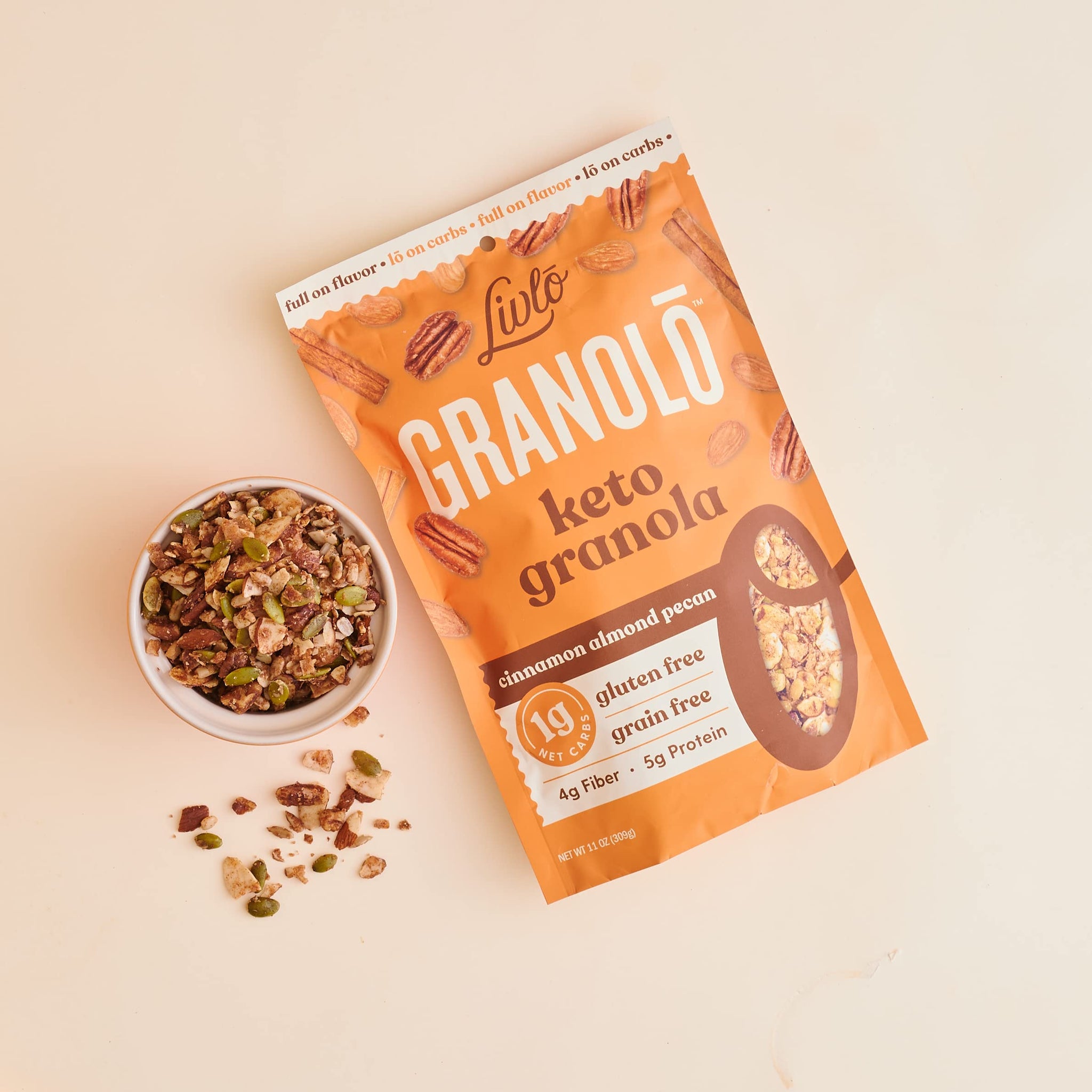 Livlo Keto Nut Granola Cereal - 1g Net Carbs - Grain Free & Gluten Free - Keto Friendly Low Carb Healthy Snack - Paleo & Diabetic Friendly Food