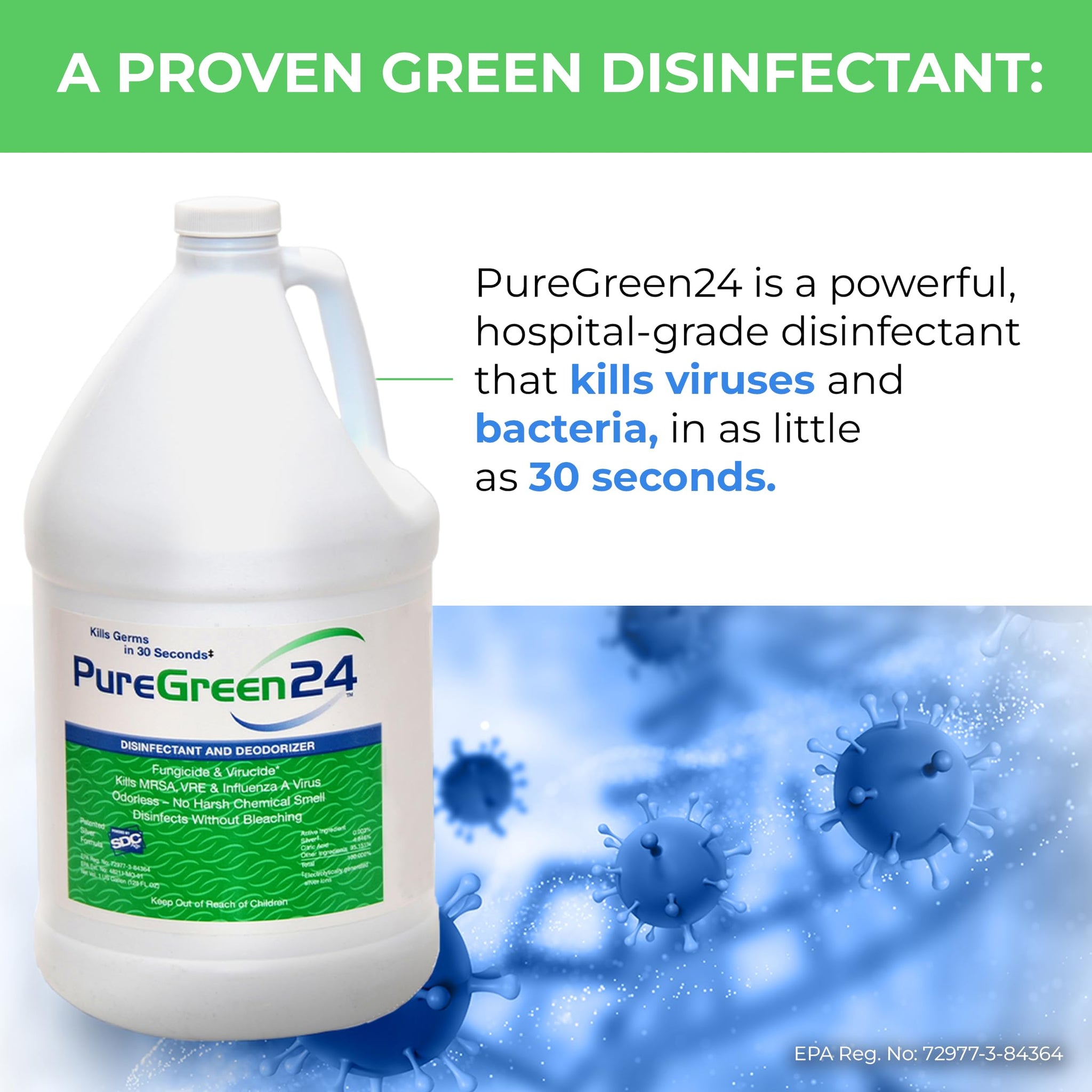 PURE GREEN 24 Starter pack Safe & Effective Disinfectant Kills Deadly Germs including RSV COVID-19 Norovirus MRSA Staph flu Contains no toxic