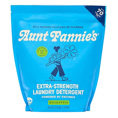 Aunt Fannie's Extra Strength Powder Laundry Detergent, Stain Fighting, Plant Based, Natural Ingredients, 70 Loads Per Bag, Eucalyptus, 44 Oz