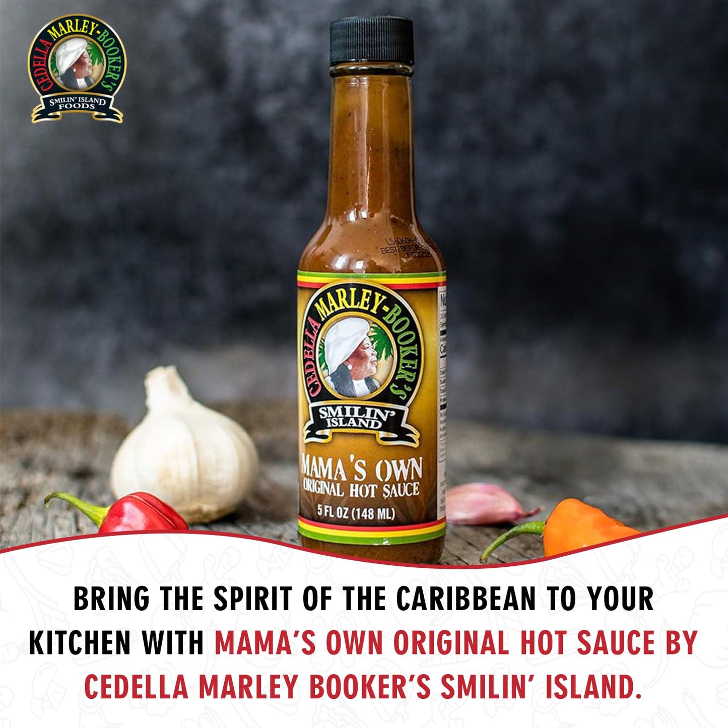 Mamas Own Original Hot Sauce by Cedella Marley Booker's Smilin Island -Habanero and Scotch Bonnet Peppers 1 Bottle 5 Ounce.