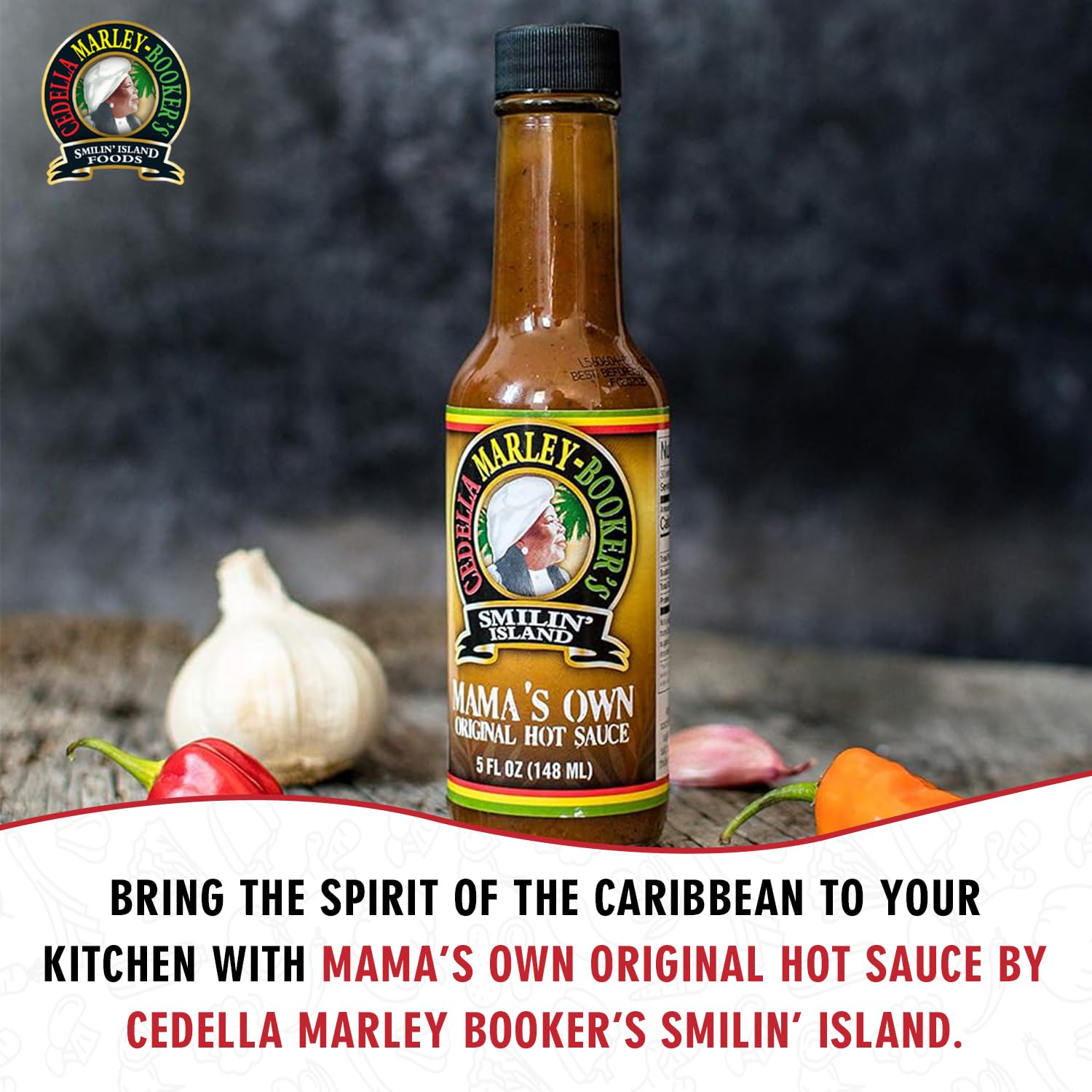 Mamas Own Original Hot Sauce by Cedella Marley Booker's Smilin Island -Habanero and Scotch Bonnet Peppers 1 Bottle 5 Ounce.