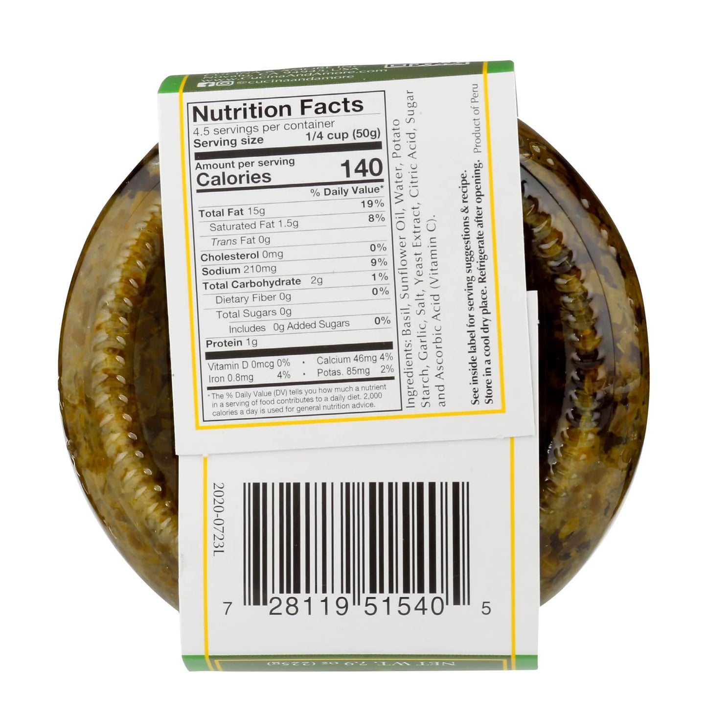 Cucina & Amore Kitchen of Love Basil Pesto - Vegan & Nut-Free, 7.9 oz Jar