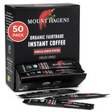 Mount Hagen Dispenser Box - 50 Count Organic Instant Coffee Packets Single Serve, Medium Roast Eco-friendly, Fair-Trade, Freeze-dried Arabica Beans