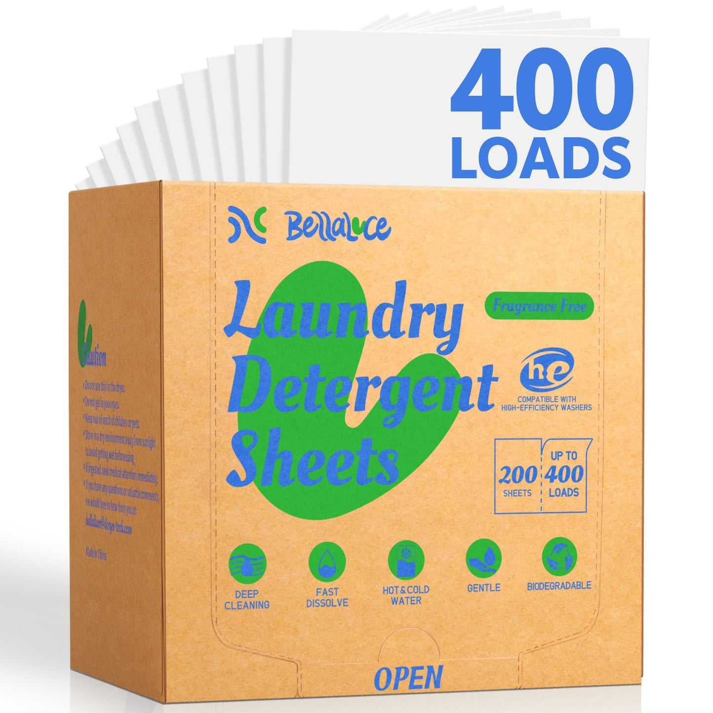 Laundry Detergent Sheets - Fragrance Free Laundry Sheets, 400 Loads, Eco-Friendly, Plastic-Free, Space Saving, Fast Dissolve & Hypoallergenic