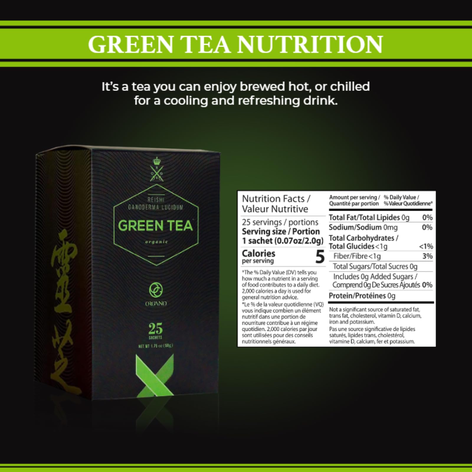 ORGANO Green Tea with Ganoderma Lucidum (1 Box of 25 Sachets)