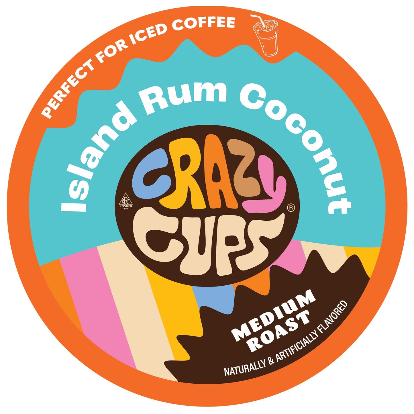 Crazy Cups Flavored Coffee Pods, Island Rum Coconut Single Serve Coffee Cups for K Cup Keurig Machines, Brew Hot or Iced, 22 Count