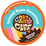 Crazy Cups Flavored Coffee Pods, Island Rum Coconut Single Serve Coffee Cups for K Cup Keurig Machines, Brew Hot or Iced, 22 Count