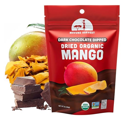 Mavuno Harvest Organic Chocolate Covered Mango - Organic Dried Mango Dipped in Dark Chocolate - Non GMO, Fair Trade, No Preservatives & Vegan