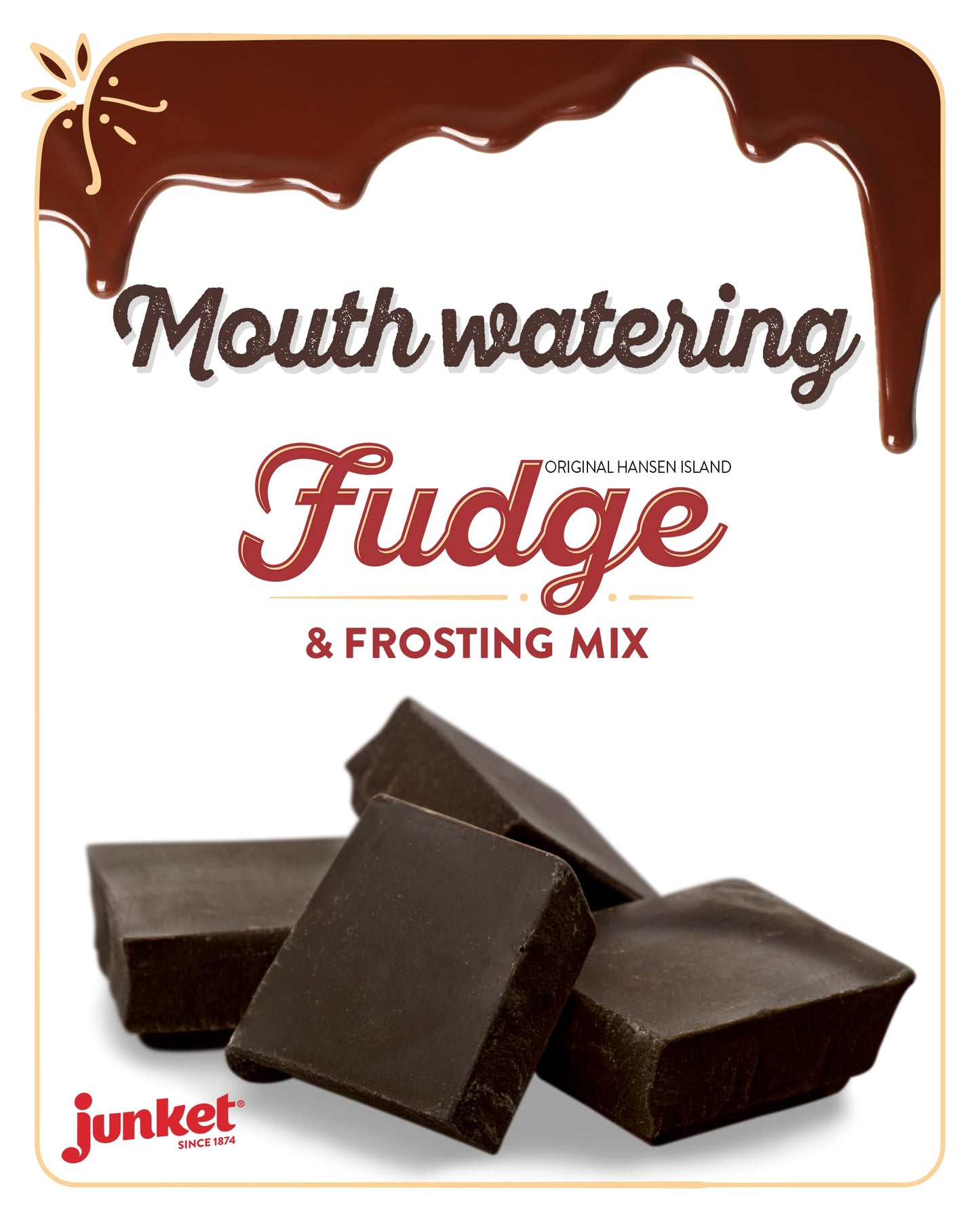 Junket Fudge and Frosting Mix: Add Milk and Butter, Heat 60 Seconds, Chill. 12 Ounce Bag of Chocolate Fudge Mix Makes 1 Pound Hansen Island Chocolate Fudge Candy or Icing for 8X8 Cake. (Pack of 2)