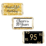 DISTINCTIVS Black and Gold 95th Birthday Mini Candy Bar Wrappers - 42 Stickers, 95th Birthday Decorations