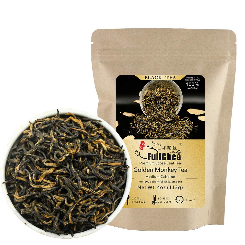 FullChea - Chinese Tea Golden Monkey - Fujian Black Tea Loose Leaf - Golden Tea Chinese - Pleasant Taste with Malt and Chocolate - 4oz / 113g