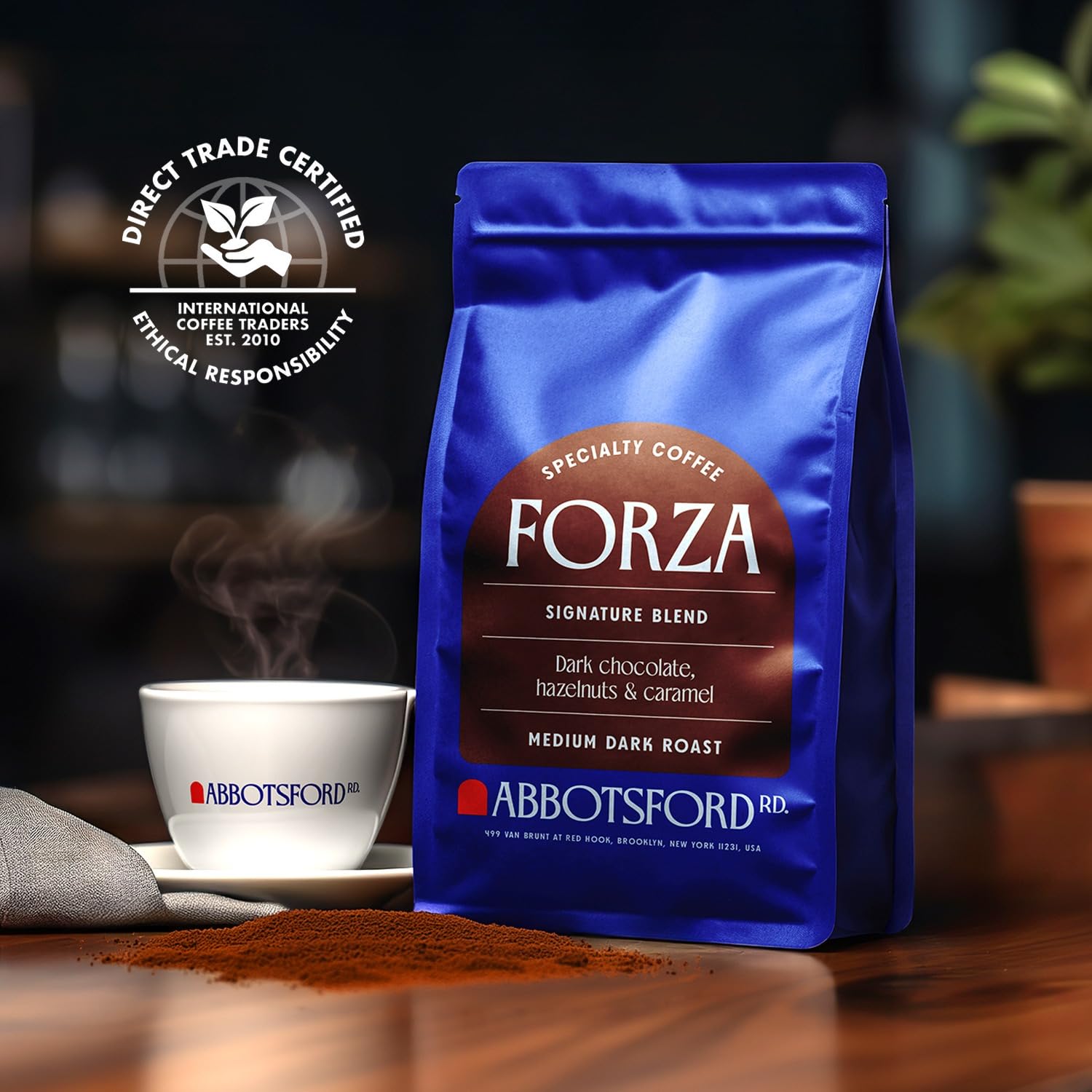 Forza Ground Coffee, Medium Dark Roast Ground Coffee, Bold Flavor with Dark Chocolate, Hazelnuts & Caramel, Specialty Coffee 12 oz Bag, Freshly