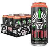 Patria Energia Pura Drink - 12-Pack, Natural Orange Flavor, 16oz Cans - 100% Natural Flavors, Cane Sugar- 200mg of Caffeine
