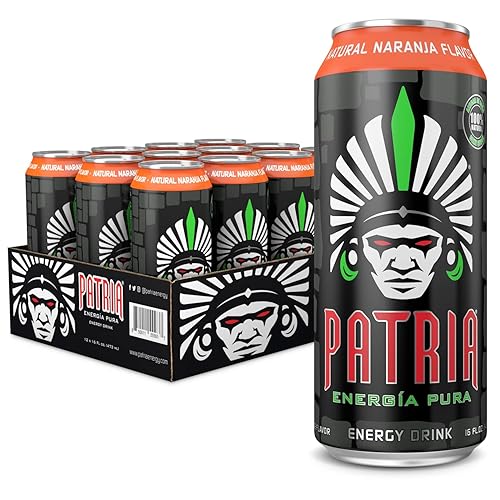 Patria Energia Pura Drink - 12-Pack, Natural Orange Flavor, 16oz Cans - 100% Natural Flavors, Cane Sugar- 200mg of Caffeine