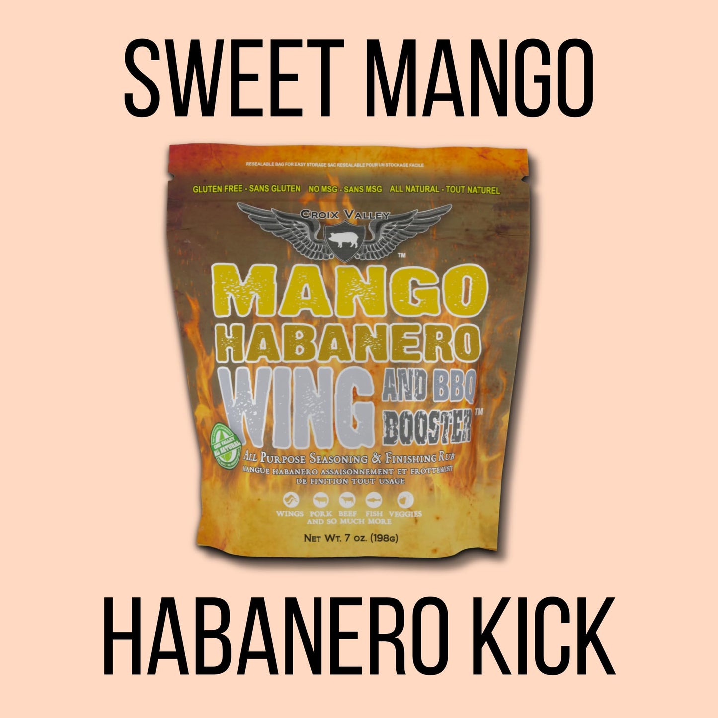 Croix Valley Mango Habanero Wing & BBQ Booster™ Wing Seasoning - Sweet Heat Tropical Spice for Wings, Fries & Chicken - 3 Pack (7 oz Foil Pouches)