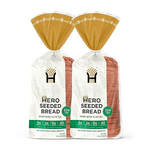 Hero Seeded Bread - Delicious Bread with 1g Net Carb, 0g Sugar, 60 Calories, 12g Fiber per Slice | Tastes Like Regular Bread | Low Carb & Keto
