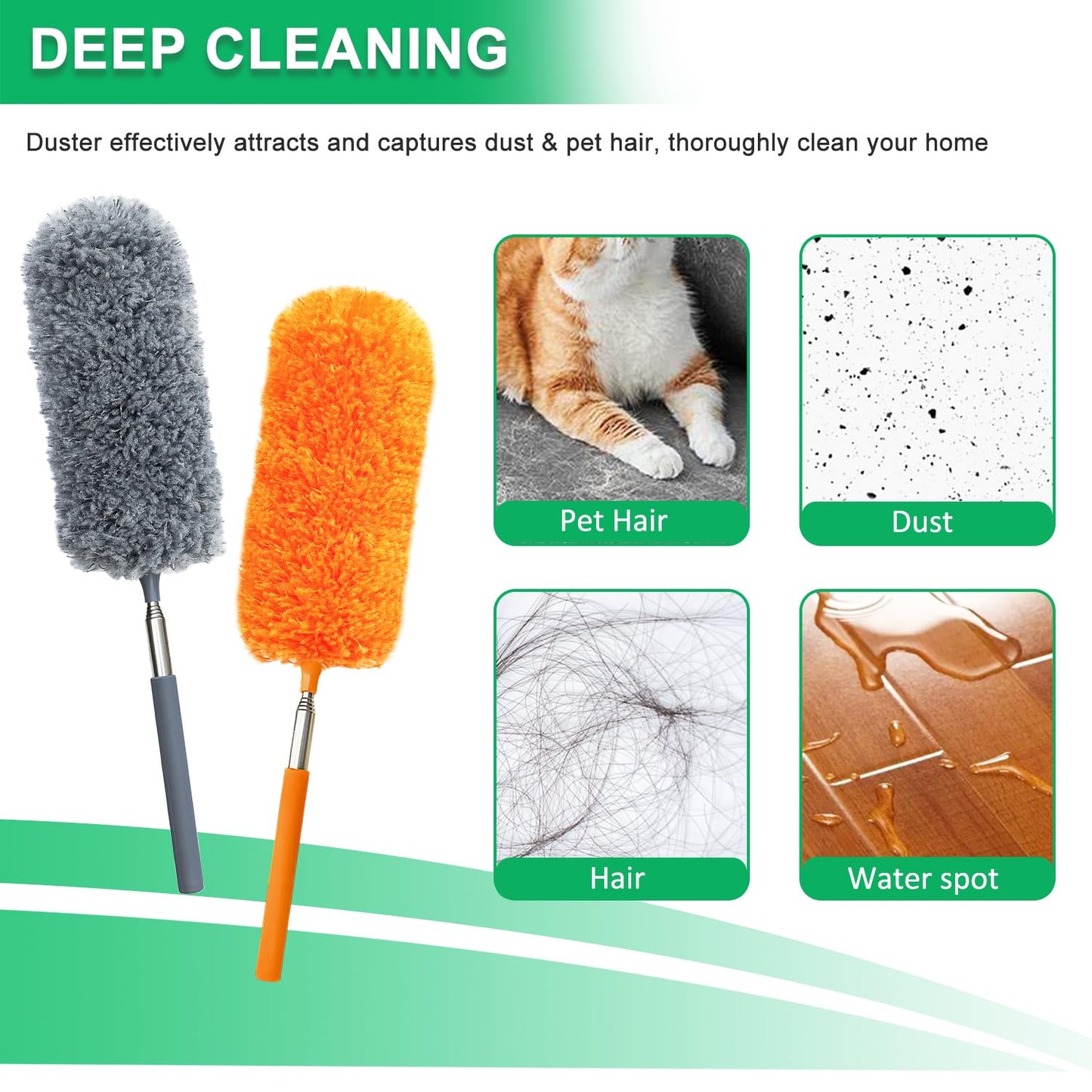 4 Pack Small Microfiber Feather Duster, with 13" to 30" Extendable Pole, Microfiber Head, Cleaning Tool for Cleaning Office, Car, Computer, Furniture