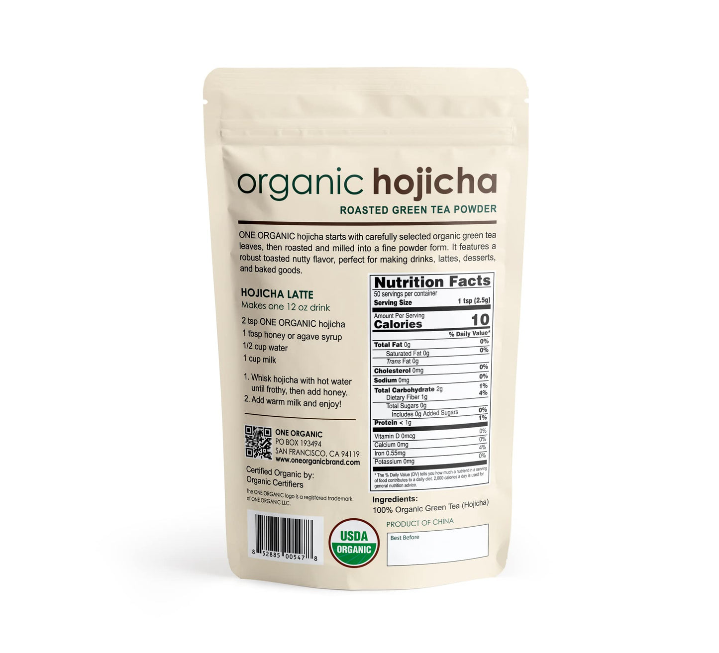 ONE ORGANIC Hojicha Roasted Green Tea Powder 4.4 oz (125g)