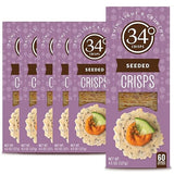 34 Degrees Seeded Crisps | Light & Crunchy Thin Crackers for Charcuterie, Cheese Boards & Entertaining, 6 Pack (4.5oz each)