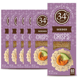 34 Degrees Seeded Crisps | Light & Crunchy Thin Crackers for Charcuterie, Cheese Boards & Entertaining, 6 Pack (4.5oz each)