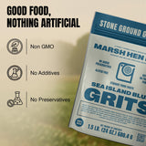 Marsh Hen Mill Sea Island Blue Grits, Stone Ground, Gluten-Free Old Fashioned, Southern Heirloom Corn with Hearty, Fruity, Nutty Flavor, 100% Natural