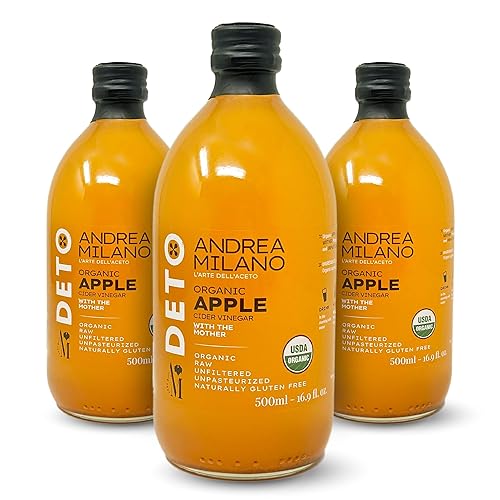 Andrea Milano Organic Apple Cider Vinegar - Raw Italian Natural Vinegar with the Mother, Unfiltered, Unpasteurized, Non-GMO, Vegan, Bulk, Glass Bottle