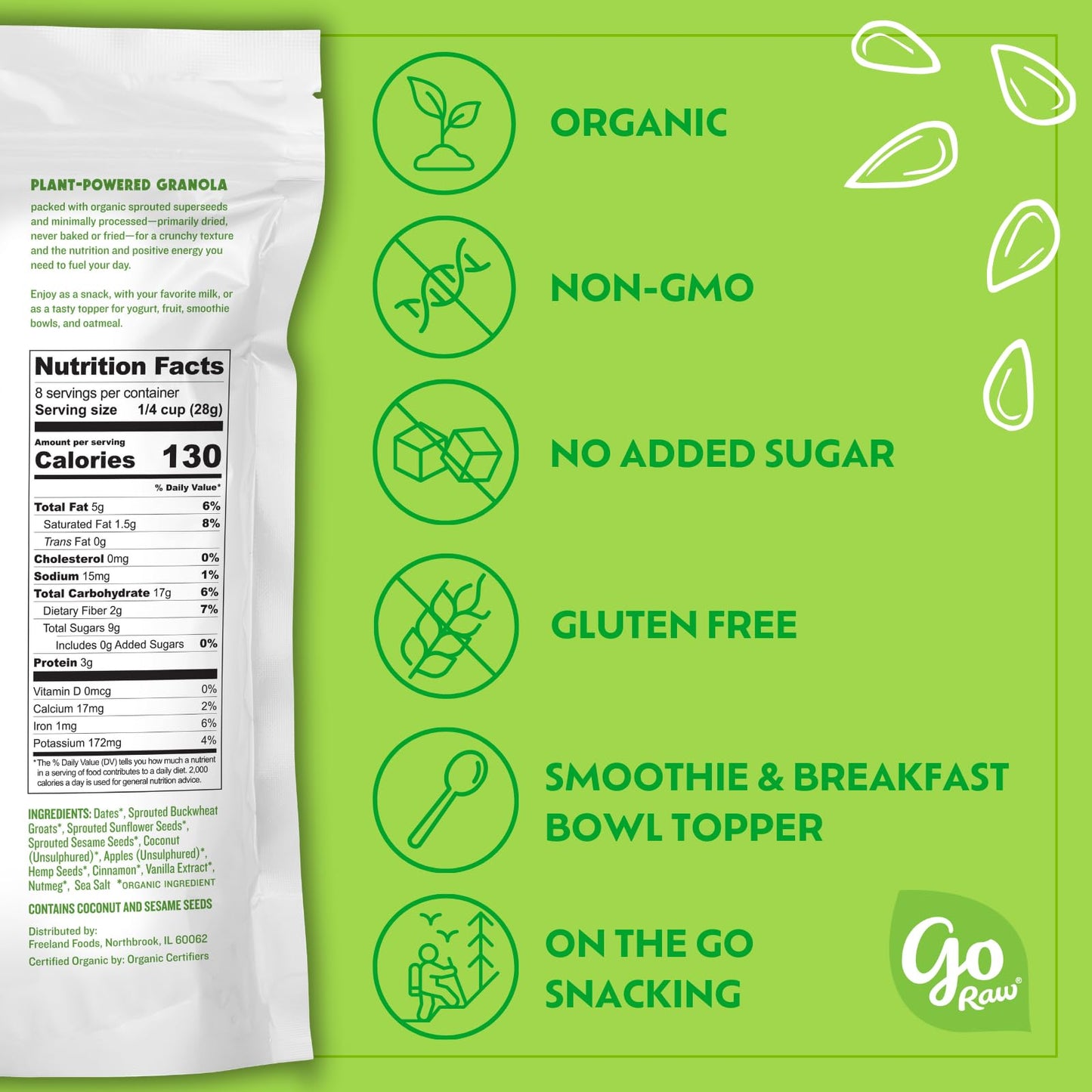 Go Raw Organic Sprouted Granola, Apple Cinnamon, 6 ct box of 8 oz bags